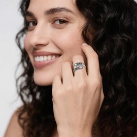 ELEDUCTMON Sterling Silver Round Moonstone Rings for Women Men Adjustable Sunflower Open Ring Vintage Birthstone Thumb Rings Classic Gifts for Her Him Mom Wife