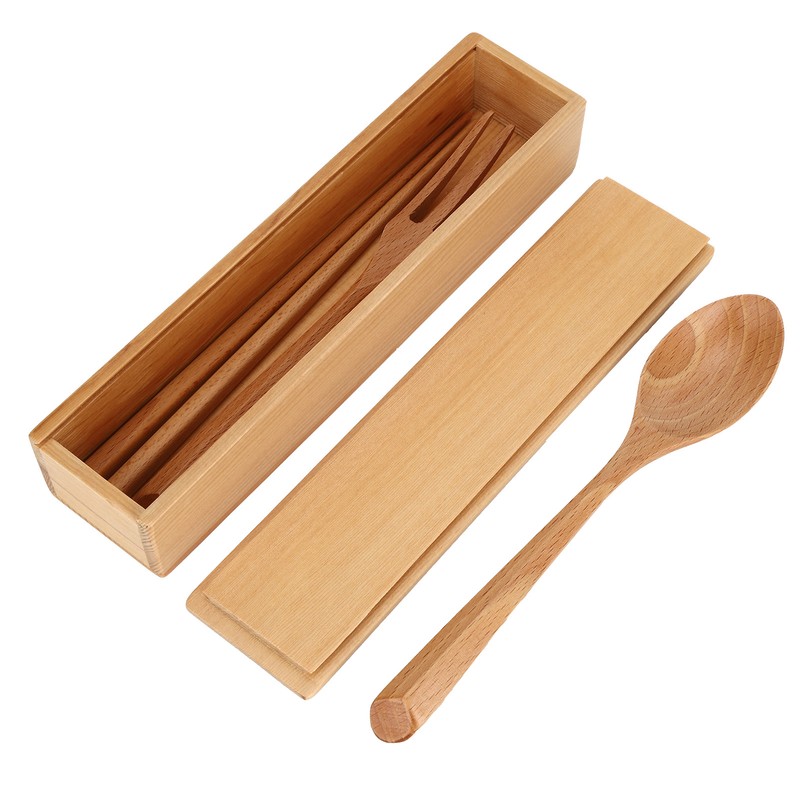Portable Dinnerware Set Reusable Tableware Wooden Spoon Chopsticks Fork for