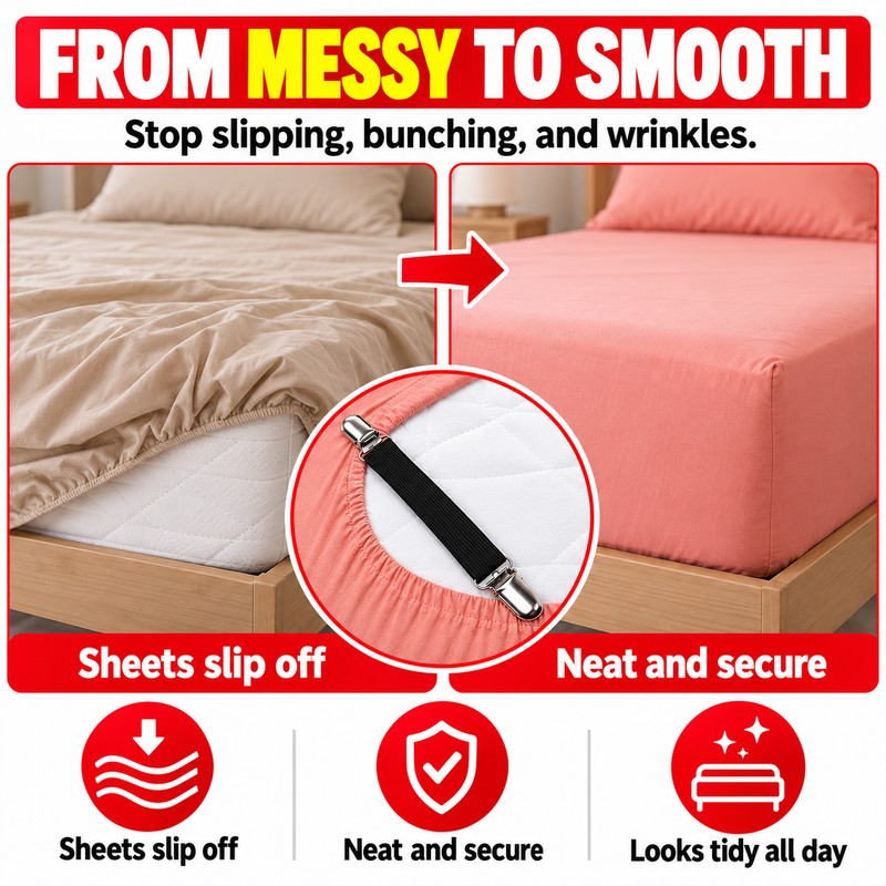 Adjustable Bed Sheet Fastener Straps, 4-Pack Elastic Sheet Grippers with