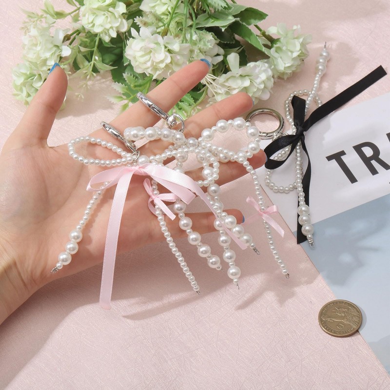 GLOBLELAND 1 Piece Bow Beads Key Ring Beads Key Ring