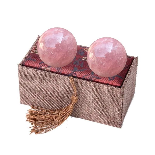 RCSTONE 1.57" Rose Quartz Crystal Baoding Balls, Pink Crystal Health