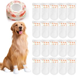 ziyue 20Pcs Disposable Dog Booties for Paw Protection Dog Feet Covers Pet Shoes for Dogs Paw Wound Recovery Protectors with 1 Roll Dog Paw Bandage for Medium Large Dogs (Cherry, 20 Pack)