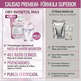 Inositol Max Liposomal Premium 40:1 Myo y D-Chiro con Ácido Alfa Lipoico, Vitex y Prebioticos | Tecnología Liposomada, Alta Absorción | Polvo Sin Sabo