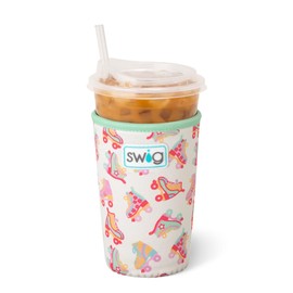 Swig Life Medium Iced Cup Coolie, Standard 22oz Iced Coffee Cup Insulator Sleeve with Handle, Neoprene Insulated Coolie Keeps Drinks Cold (Roller Rink)