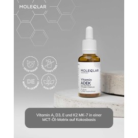 MoleQlar Vitamin ADEK Drops 20 ml - Vitamin A, D3, E & K2 MK-7 Dissolved in MCT Oil - 680 Drops - 1 Drop Every 5 Days