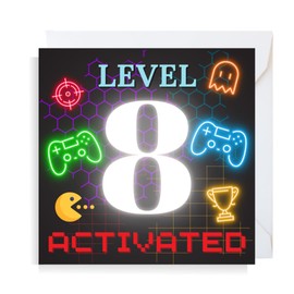 Second Ave Gaming Gamer 8th Birthday Age 8 Square Children's Kids Birthday Greeting Card for Boy or Girl