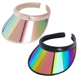 2 Pack Sun Visor Hats Women UV Sports Iridescent Multi Color Tennis Golf UPF Cap Headwear for Men Women Outdoor Summer Travel (Khaki & Black)