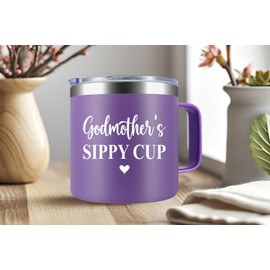 VDGifts Godmother's Sippy Cup Travel Mug With Handle - Godmother Tumbler Handle - Birthday Gifts For Godmother - Daughter - New Godmother Gifts - Mothers Day Gift - Parent Gift - Godmother Mug, 14oz
