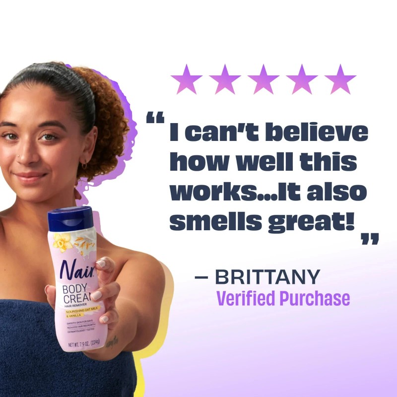 Nair Body Cream Hair Remover, Oat Milk & Vanilla, Body