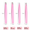 Set of 4 eyebrow tweezers, flat, slanted, pointed and hooked