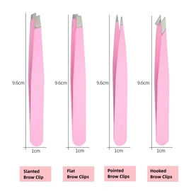 Set of 4 eyebrow tweezers, flat, slanted, pointed and hooked 4 tweezers for eyebrow trimming, professional stainless steel tweezers for eyebrow trimming, blackhead trimming, beard trimming and more