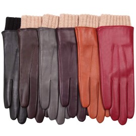 Winter Leather Gloves for Women - Warm Touchscreen Cashmere/wool Blend Lining Driving Windproof (6.5 (Small), Black)