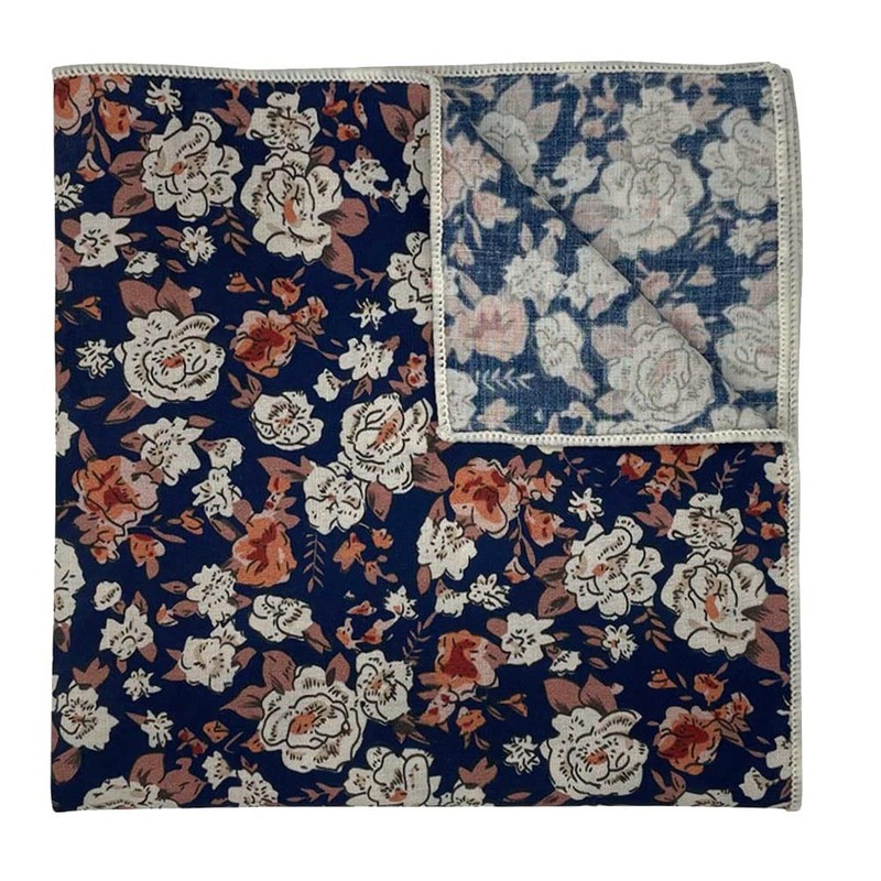 Kebocis Pañuelo cuadrado con bolsillo floral para hombre, Azul Marino