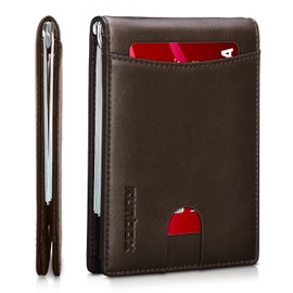 RUNBOX Genuine Leather Slim Wallet for Men RFID Blocking Bifold Minimalist Front Pocket Mens Wallet with Money Clip Thin Gift Box
