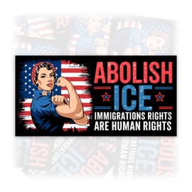 Abolish ICE Immigrants Rights are Human Rights | Bumper Sticker or Car Magnet | Retro Woman Vinyl Sticker for Trucks Vans Cars [7.5x3.75]