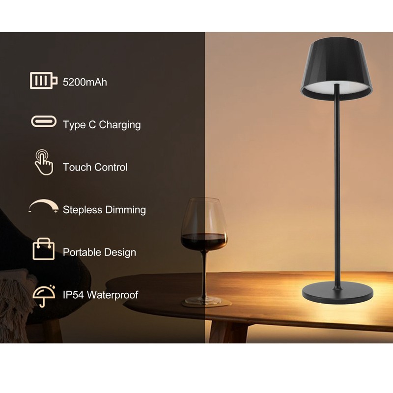 Table Lamp LED 3000K Warm Light 5200mAh Rechargeable Stepless Dimmable