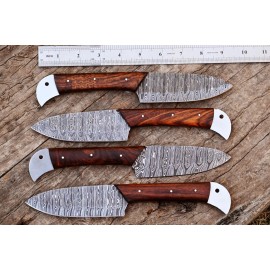 Damascus Chef Steak Knife Set Custom Made Kitchen Cutlery Hand Forged Damascus Steel 1800