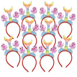 Needzo Glittery Rainbow Mermaid Tail and Octopus Headbands, Tropical Hair Accessories for Costume Party, One Size Fits Most (Pack of 10)