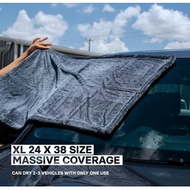 ProFibers Juggernaut 1600 GSM Car Drying Towel, Holds 13 lbs, Extra Large 38x24 Microfiber Drying Towels Car Detailing, Twisted-Loop, Streak/Scratch-Free, 70/30 Blend (Gray)