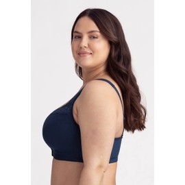 Miss Mary of Sweden Bügelloser BH mit Vorderverschluss Broderie Anglaise Baumwolle Dunkelblau 85B