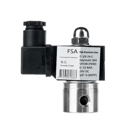FSA Viton Solenoid Valve Stainless Steel 304 1/8 Inch 24 V DC 0-10 Bar Closed without Current