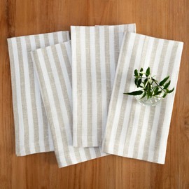 Solino Home Stripe Linen Dinner Napkins 20 x 20 Inch - 100% Pure Linen Natural and White Cloth Napkins Set of 4 for Spring, Mothers Day, Easter - Amalfi Stripe, Handcrafted and Machine Washable