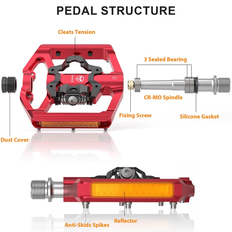 GEWAGE Bicycle Pedals, Flat Double Function and SPD Pedal with