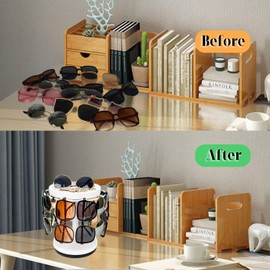 LingLingo Sunglasses Organizer 360° Rotating Eyeglass Holder Stand with Wood Tray and Base, Eye Glass Display Rack for Multiple Sunglass Storage for Table Dresser Nightstand Desk (White)