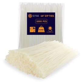 GTSE 14 Inch White/Clear Zip Ties, 1,000 Bulk Pack, 50lb Strength, UV Resistant Long Nylon Cable Ties, Self-Locking 14" Tie Wraps