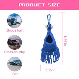 KHGUZ Crochet Yip Yip Car Hanger, Cute Knitted Alien Vehicle Mirror Charm Pendant, Handmade Automotive Interior Rear View Hanging Decor Accessories, Universal for SUV, Sedan, Truck (Blue)