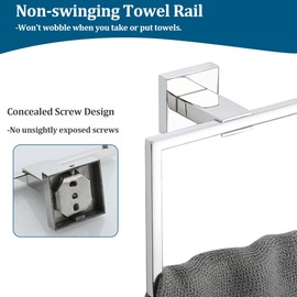 Sayayo Chrome Hand Towel Holder Towel Ring Square Towel Rail Wall Mounted for Bathroom Kitchen, SUS304 Stainless Steel Waterproof & Rustproof