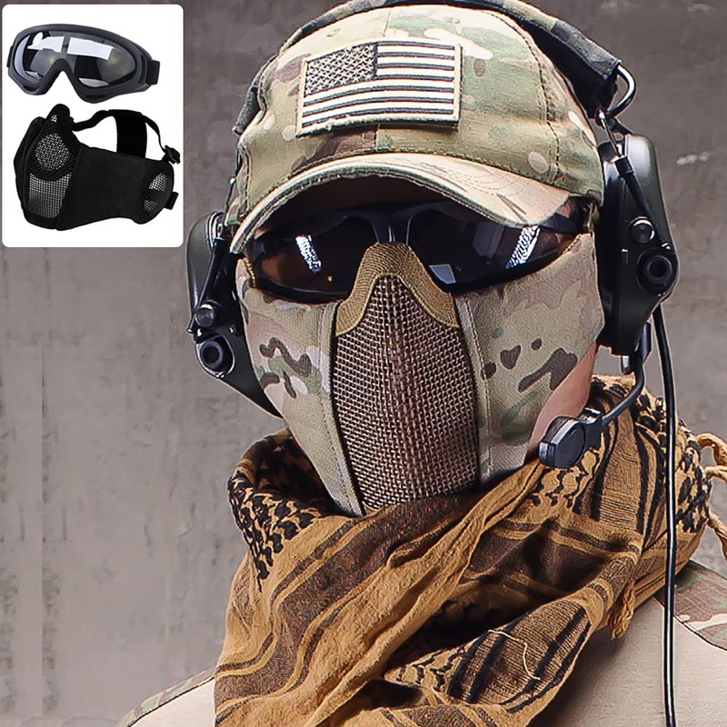 AOUTACC Airsoft Protective Gear Set, Half Face Mesh Masks with