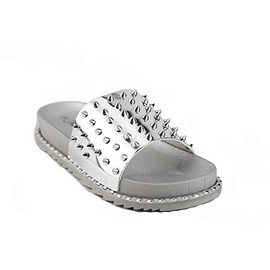Forever Goth 36 Womens Comfort Studded Spiky Platform Sandal Slides Silver 5