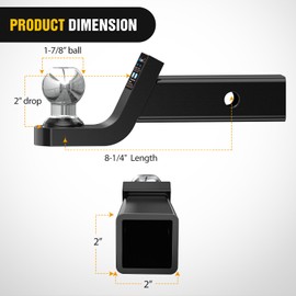 Nilight Fusion Trailer Hitch Mount with 1-7/8 Inch Trailer Ball & 5/8" Hitch Pin Clip, Fits 2-Inch Receiver 5000 lbs 2" Drop