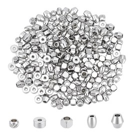 UNICRAFTALE Pack of 250 5 Styles Round Spacer Beads Flat Round Beads Stainless Steel Beads Cube Smooth Beads Metal Barrel Beads Oval Beads for Making DIY Bracelets Necklaces