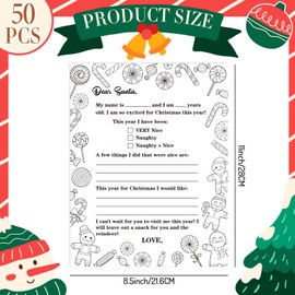 Whaline 50Pcs Color Your Own Letter to Santa Christmas Candy Gingerbread Man Coloring Writing Paper For Family Classroom Xmas DIY Crafts, 8.5 x 11 Inch, Double-Sided