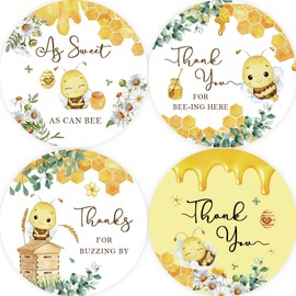 80pcs Bumble Bee Round Stickers, Bee Thank You Stickers, Honey Bee Stickers for Gender Reveal, Beeing Here Thank You Stickers for Bee Themed Birthday Party Favors
