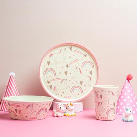 Zak Designs Zak Designs Kids Dinnerware Set 3 Pieces, Durable and Sustainable Melamine Bamboo Plate, Bowl, and Tumbler are Perfect for Dinner Time with Family (Fanciful Unicorn)