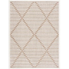 Hauteloom Anah Moroccan Geometric Area Rug - Outdoor Safe - Striped Diamond Performance Carpet for Porch, Patio, Living Room - High Traffic Rug - Beige, White, Brown - 6'7" x 9' (6x9 Area Rug)