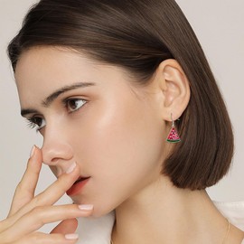 AXOMY Watermelon Earrings 925 Sterling Silver Watermelon Dangle and Drop Earrings Watermelon Jewelry Gift for Women Watermelon Lovers, 标准纯银, Cubic Zirconia