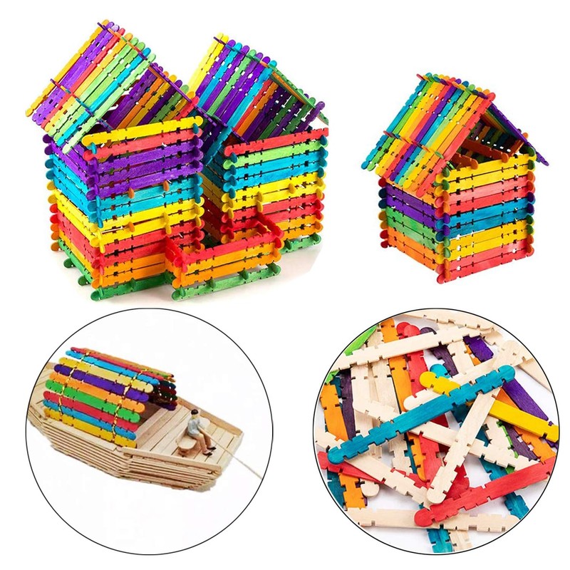 Allazone Sawtooth Wooden Craft Sticks, Wooden Ice Sticks for Art,