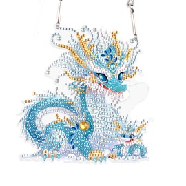 DCIDBEI DIY 5D Diamond Painting Pendant with Chain Dragon 15 x 15 cm Diamond Painting Mosaic Art Craft Gift for Door Window Diamond Painting Ornaments Pendant Plaque Front Door Sign Wall Sign
