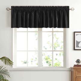 PRIMROSE Set of 2 Panels Black Curtains Valances for Living Room Kitchen Short Privacy Decorative Velvet Rod Pocket Window Valance Curtains W 52" x L 18"