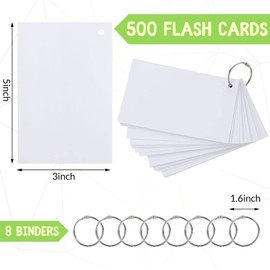 500 Pcs Index Cards with Holes Punched Lined Flash Cards with Rings Metal Rings for Index Cards Ruled Single Hole Note Cards with Rings for Adults Kids Home Classroom Office (Blank White, 3 x 5 Inch)