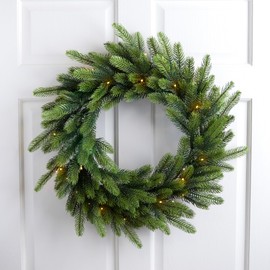Real Touch™ B/O Pre-Lit Noble Fir Cedar Christmas Wreath - 24" - Warm White LED