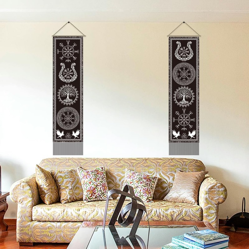 AHANDMAKER Viking Tapestry, Tree of Life Rune, Vertical Mystical Tapestry,