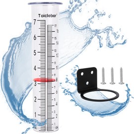 Toiclebor 7" Capacity Rain Gauge,Replacement Tube Plastic with Basic Stand,Freeze Proof Tube,Big Numbers with Red Float Marker,Clear,8.11 Inch Height,Model RM-SS1-098