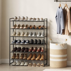 Nunsino Shoe Rack, Metal Shoe Organizer, 6 Tier Garage Shoe Rack Max Holds 30 Pairs,Shoe Storage Shelf for Closet,Entryway, Black