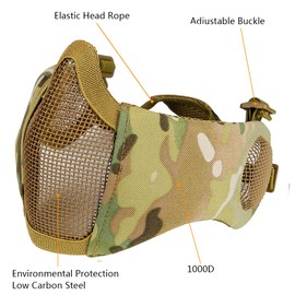 AOUTACC Airsoft Mesh Mask, Half Face Mesh Masks with Ear Protection for CS/Hunting/Paintball/Shooting (Mesh Ear, MC09)