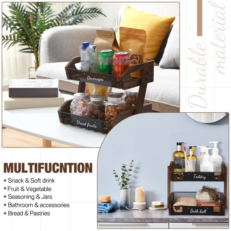 Briwooody 2 Tier Fruit Basket for Kitchen Counter Organizer with